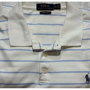 Polo Ralph Lauren Shirt Mens Size XL TG Striped White Blue Short Sleeve Slim Fit